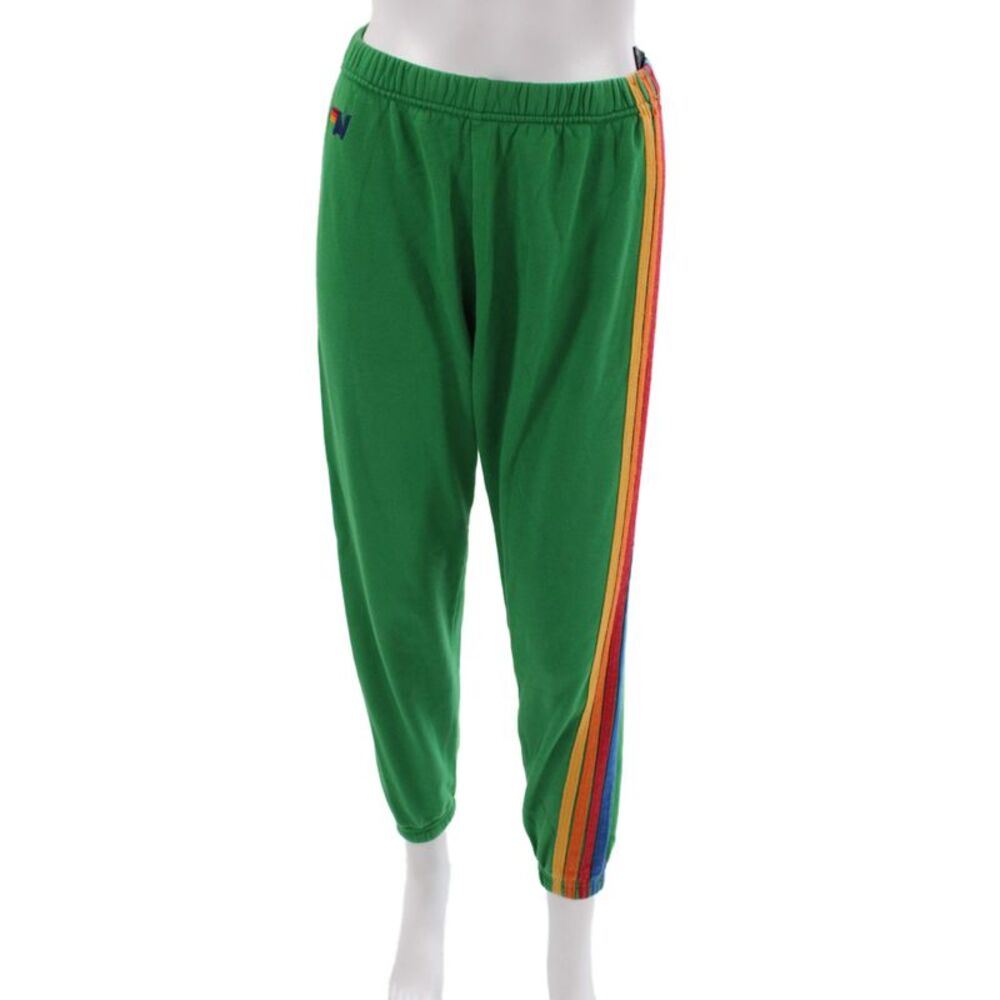 Aviator Nation Unisex Green Striped Sweatpants Drawstring Size S